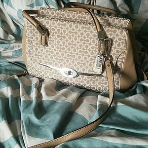 Coach tan and white handbag shoulder purse